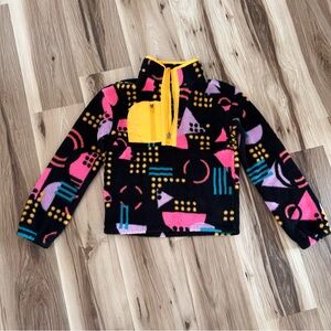Brand New Kids Black Fleece Pullover Jacket with Bright Geo Print Retro XL